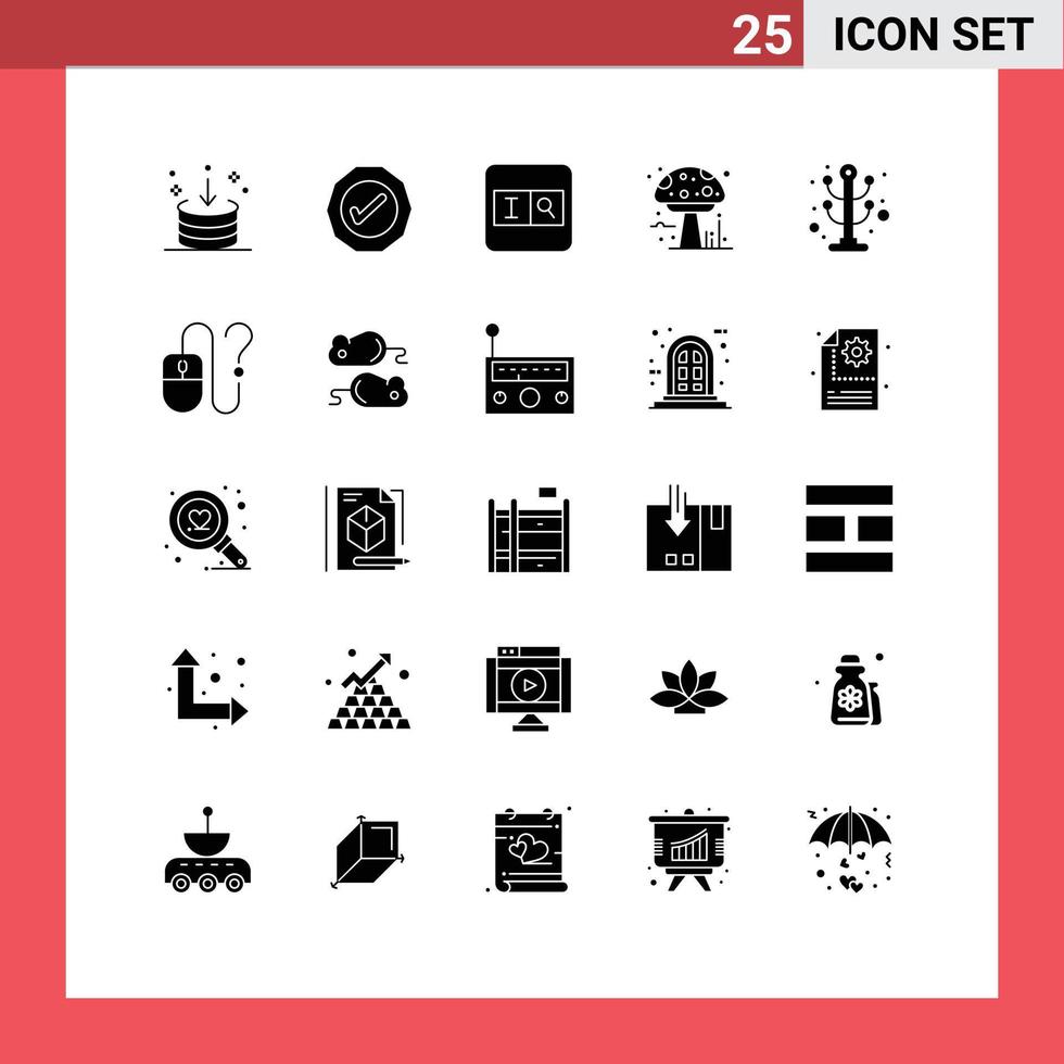 25 Thematic Vector Solid Glyphs and Editable Symbols of furniture poison tick mushroom amanita Editable Vector Design Elements