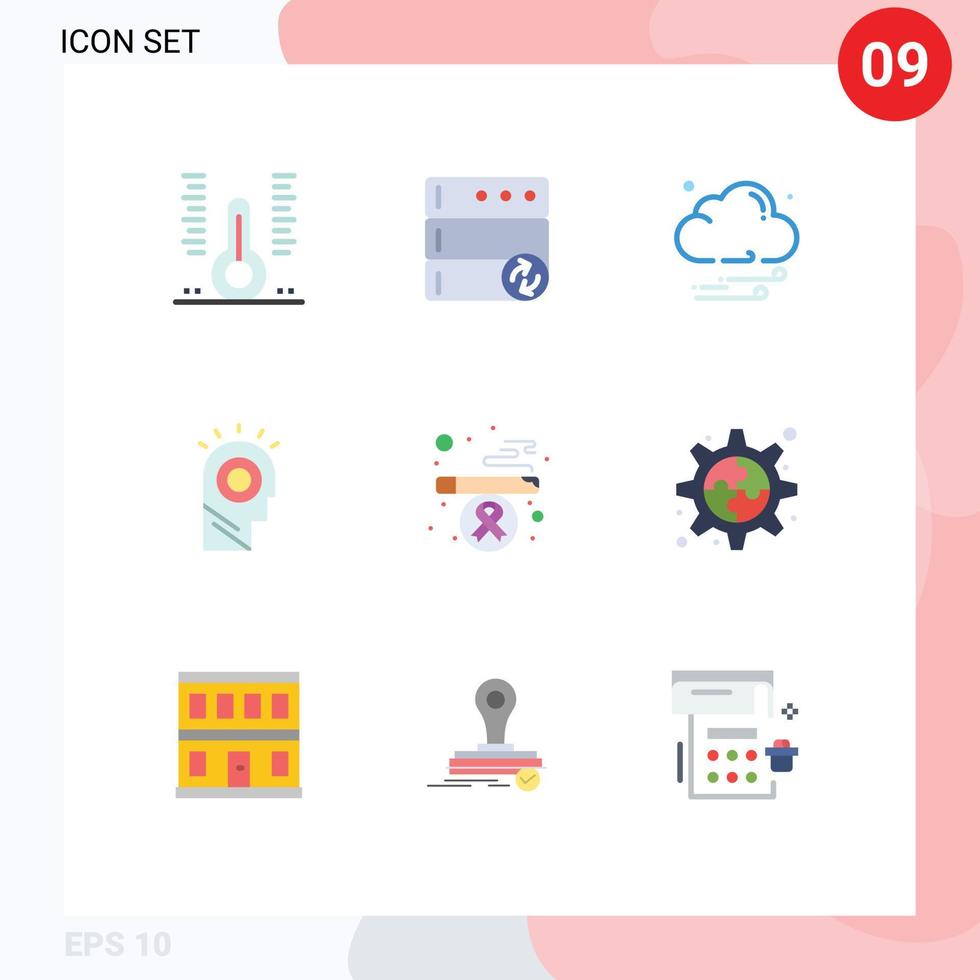 Universal Icon Symbols Group of 9 Modern Flat Colors of smoking cigarette cloud hat light Editable Vector Design Elements