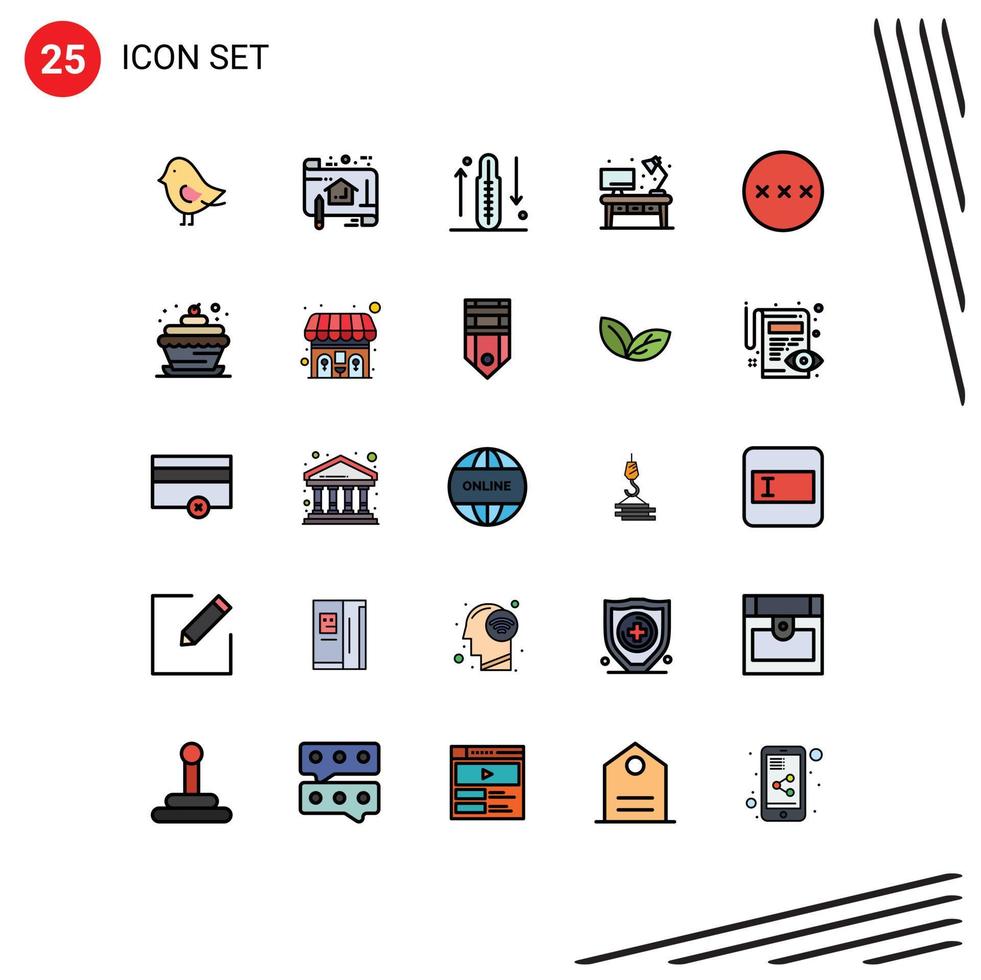 25 User Interface Filled line Flat Color Pack of modern Signs and Symbols of password office disease living increase Editable Vector Design Elements