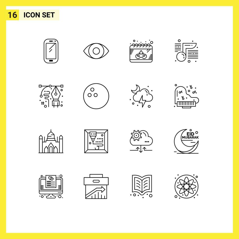 Modern Set of 16 Outlines Pictograph of design school calendar education music Editable Vector Design Elements