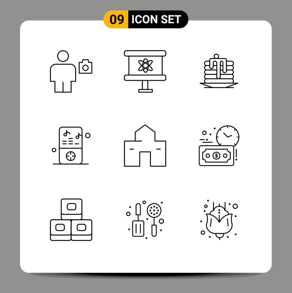 Group of 9 Outlines Signs and Symbols for building music player space music canada Editable Vector Design Elements