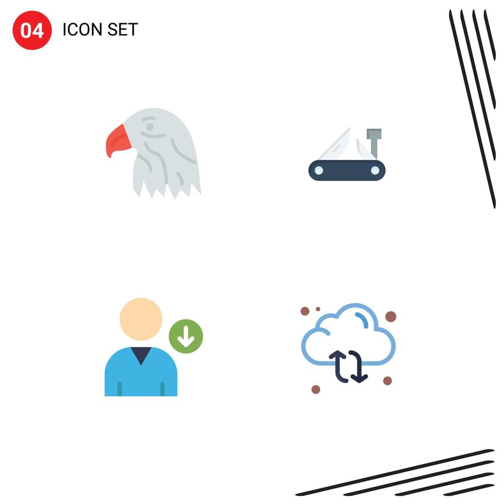 Modern Set of 4 Flat Icons Pictograph of animal down usa multitool user Editable Vector Design Elements