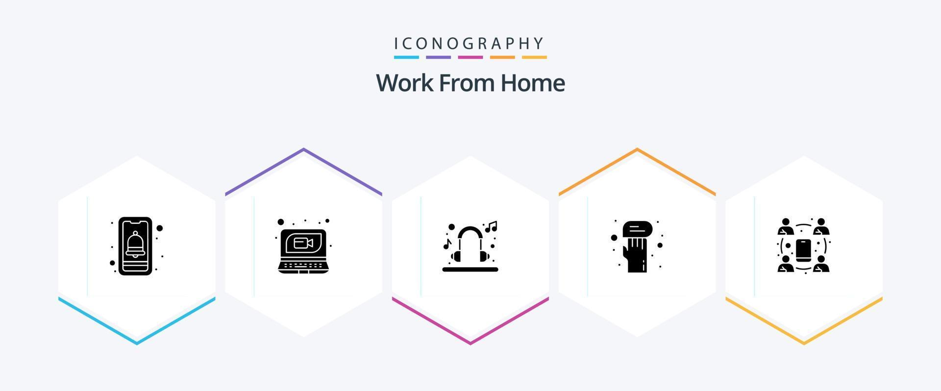 Work From Home 25 Glyph icon pack including communication. chat. relax. hand. comment vector
