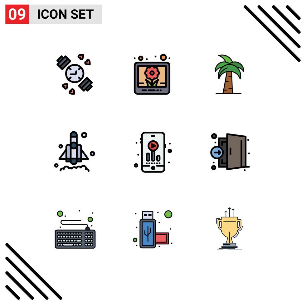 conjunto de 9 iconos de ui modernos símbolos signos para pasatiempos inicio india cohete árbol elementos de diseño vectorial editables vector