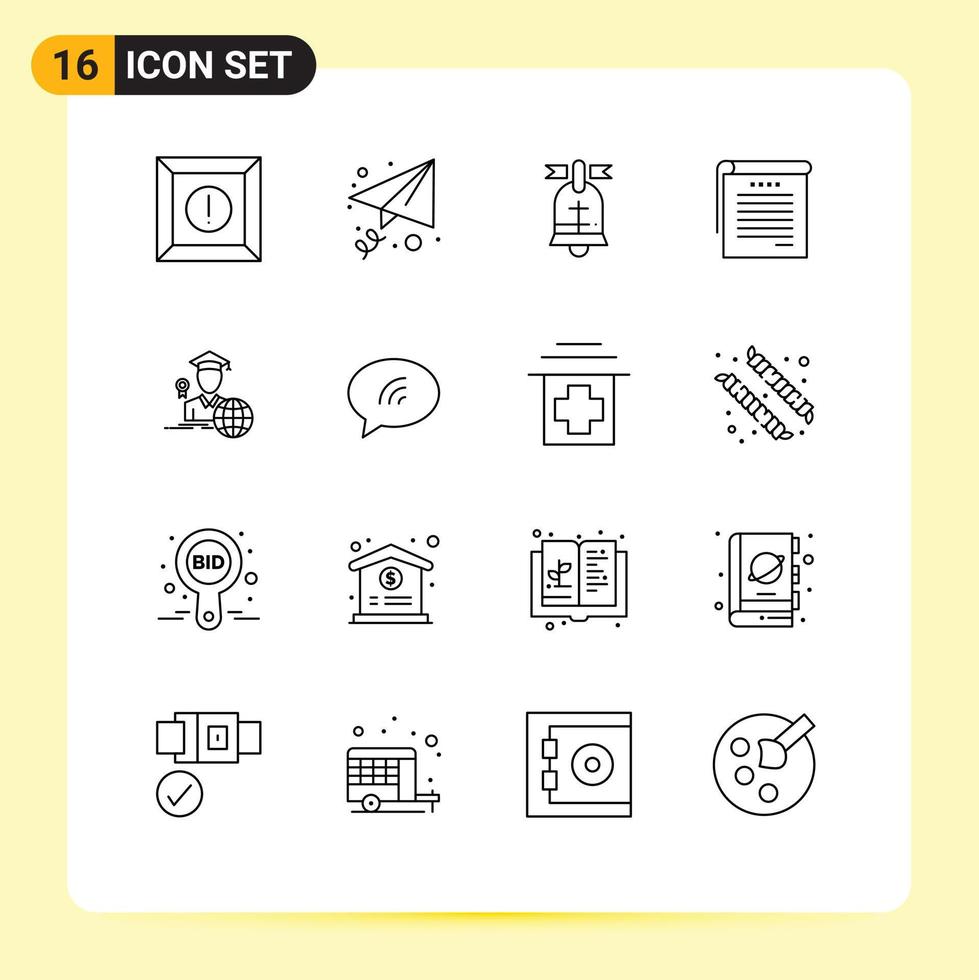 Mobile Interface Outline Set of 16 Pictograms of scholar avatar american graduation books Editable Vector Design Elements