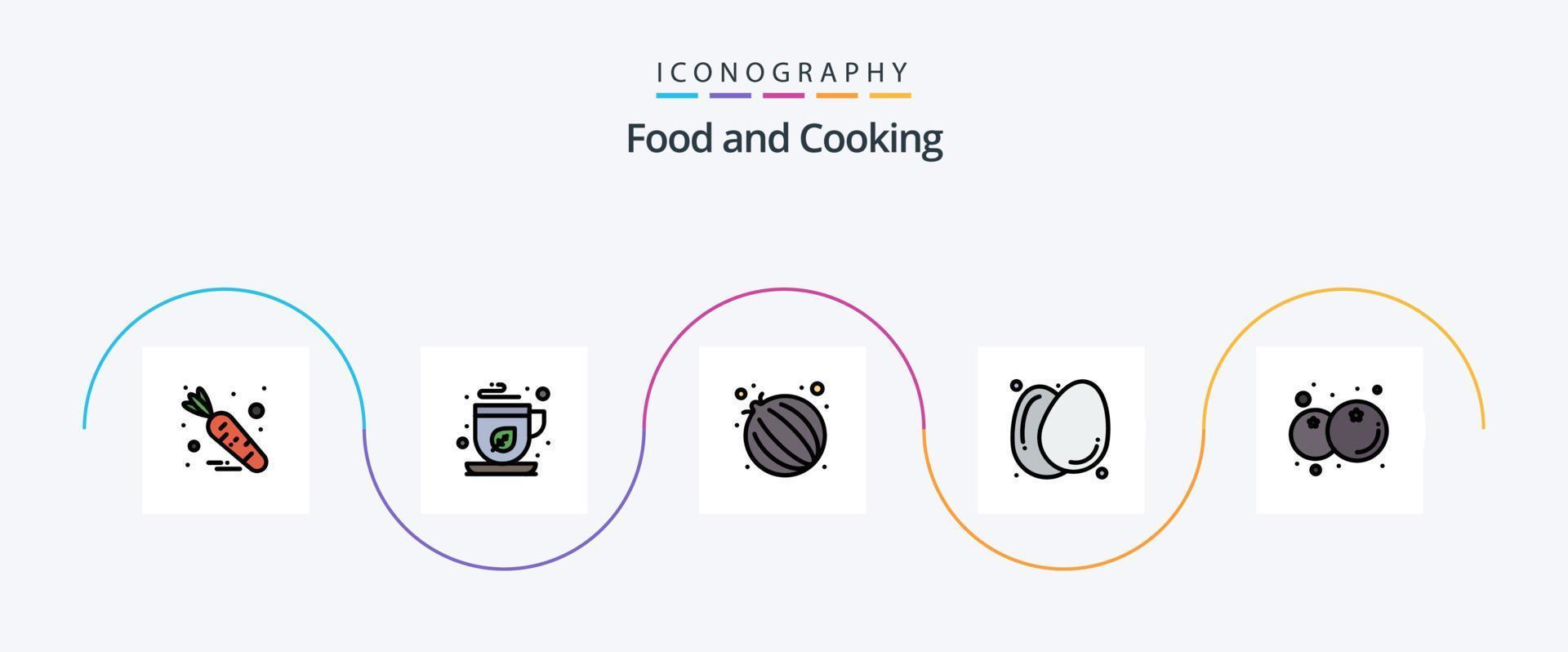 Food Line Filled Flat 5 Icon Pack Including healthy. food. onion. blueberry. food vector