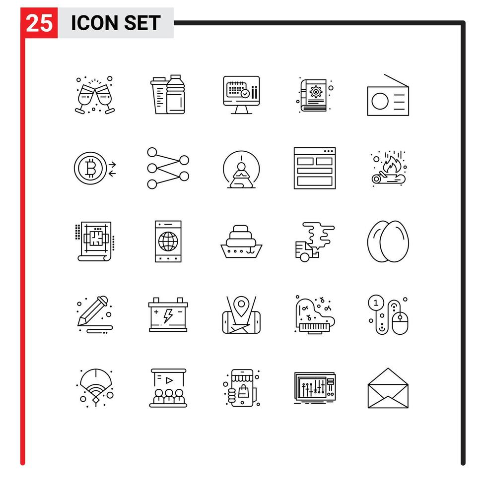 Universal Icon Symbols Group of 25 Modern Lines of devices gear sport content calender Editable Vector Design Elements