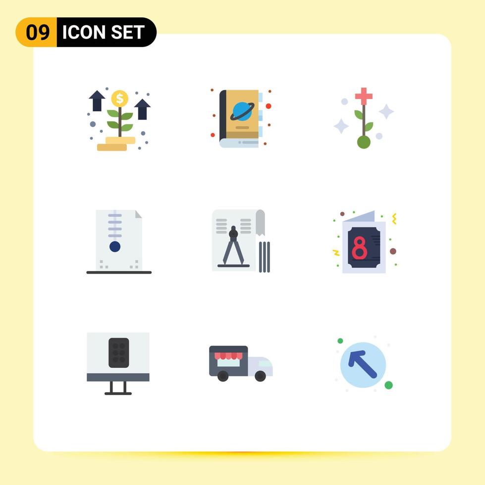 Set of 9 Modern UI Icons Symbols Signs for compass design space compressed archive Editable Vector Design Elements