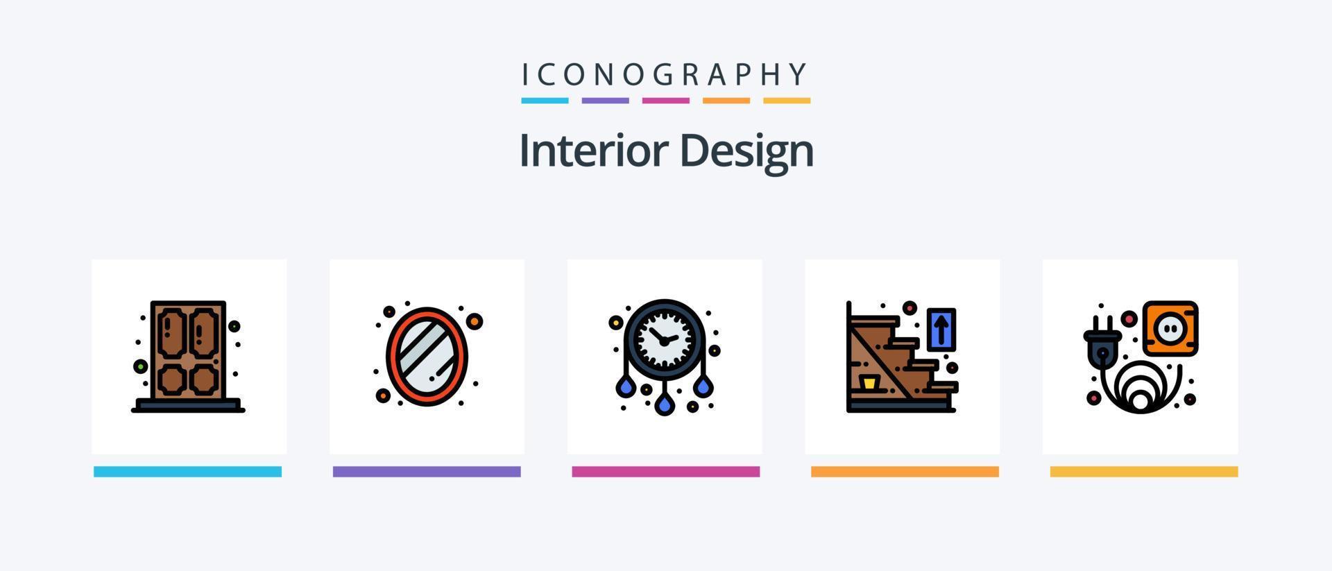 Interior Design Line Filled 5 Icon Pack Including bowl. decorate. bulb. watch. clock. Creative Icons Design vector
