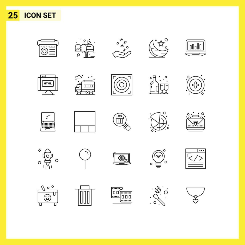 Pictogram Set of 25 Simple Lines of ramadhan star fist cresent rock and roll Editable Vector Design Elements