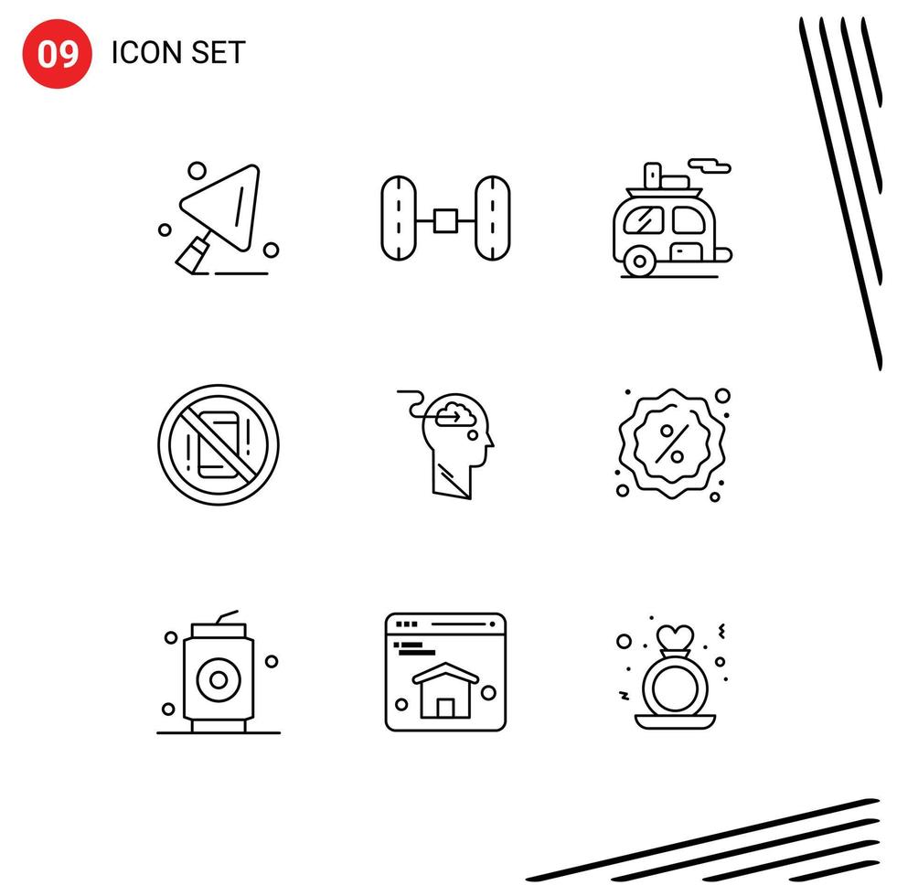 Group of 9 Modern Outlines Set for update phone tourism off distractions Editable Vector Design Elements