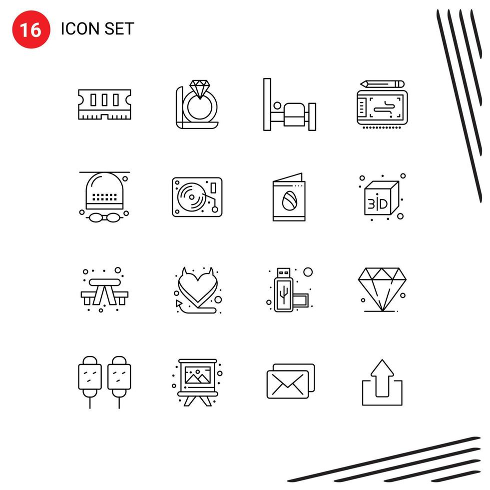 Set of 16 Vector Outlines on Grid for glasses athletics bedroom activities tablet Editable Vector Design Elements