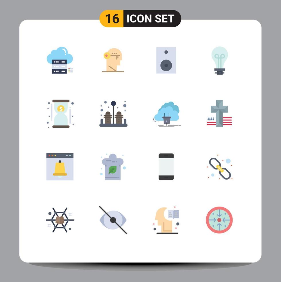 Mobile Interface Flat Color Set of 16 Pictograms of innovation bulb mind technology products Editable Pack of Creative Vector Design Elements