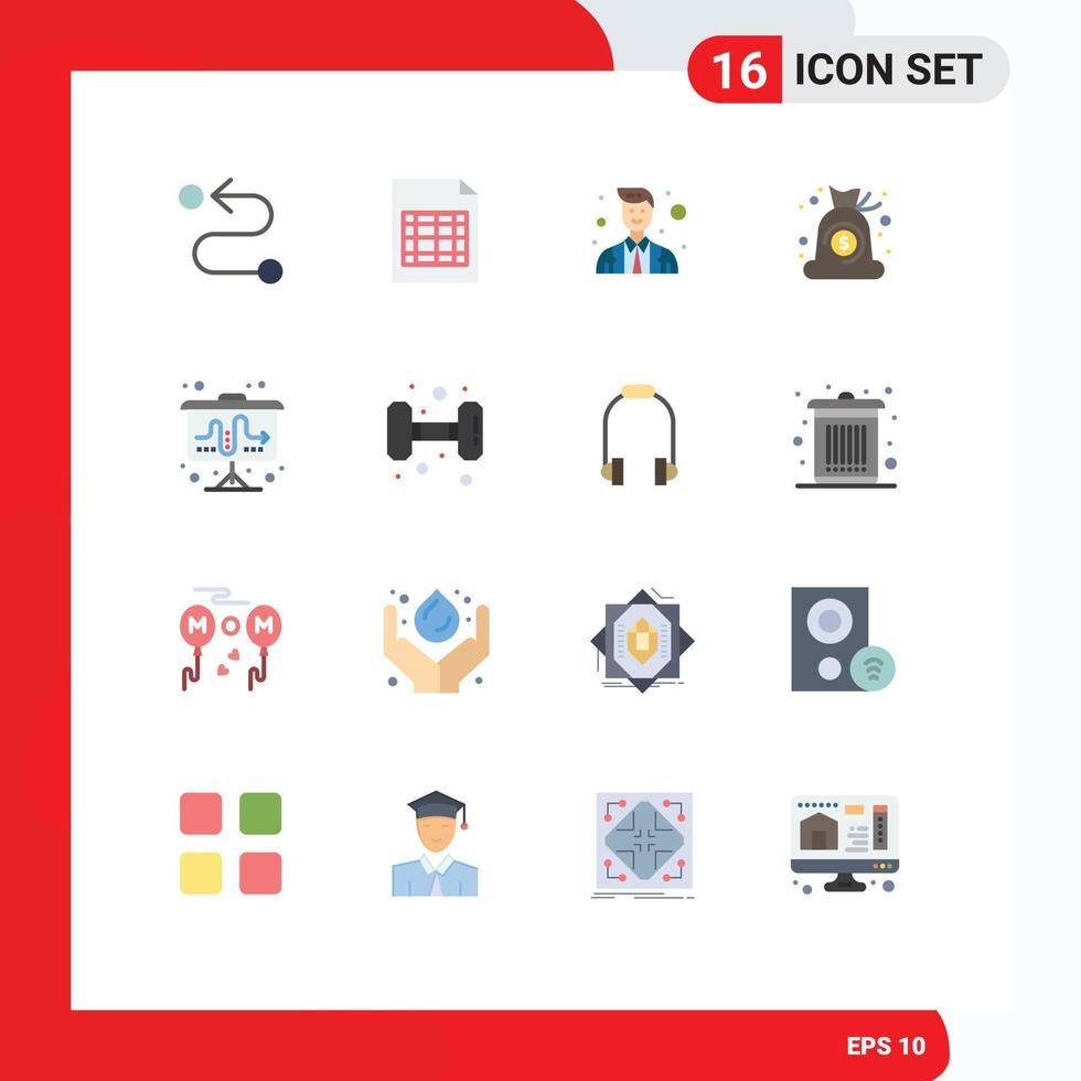 Set of 16 Modern UI Icons Symbols Signs for tactic market officer flipchart money Editable Pack of Creative Vector Design Elements