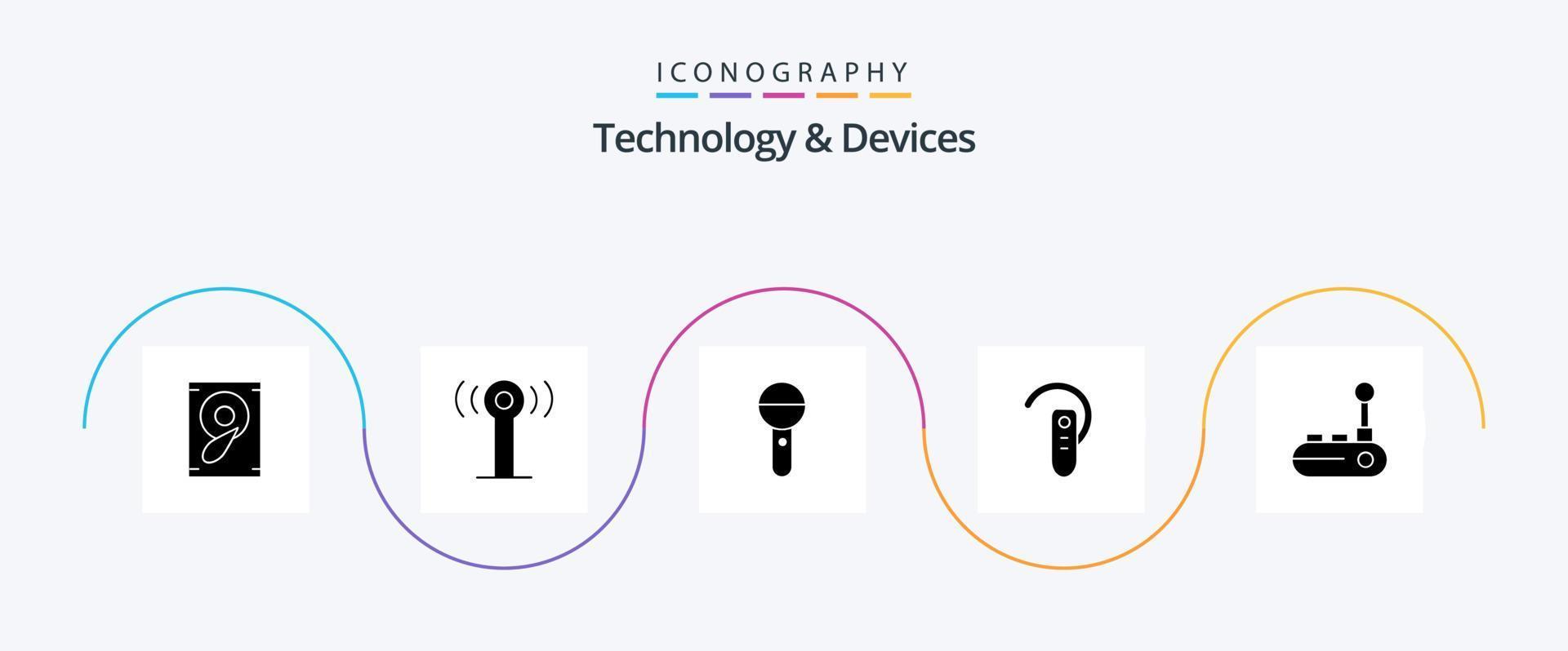 Devices Glyph 5 Icon Pack Including joy pad. headset. microphone. headphone. bluetooth vector