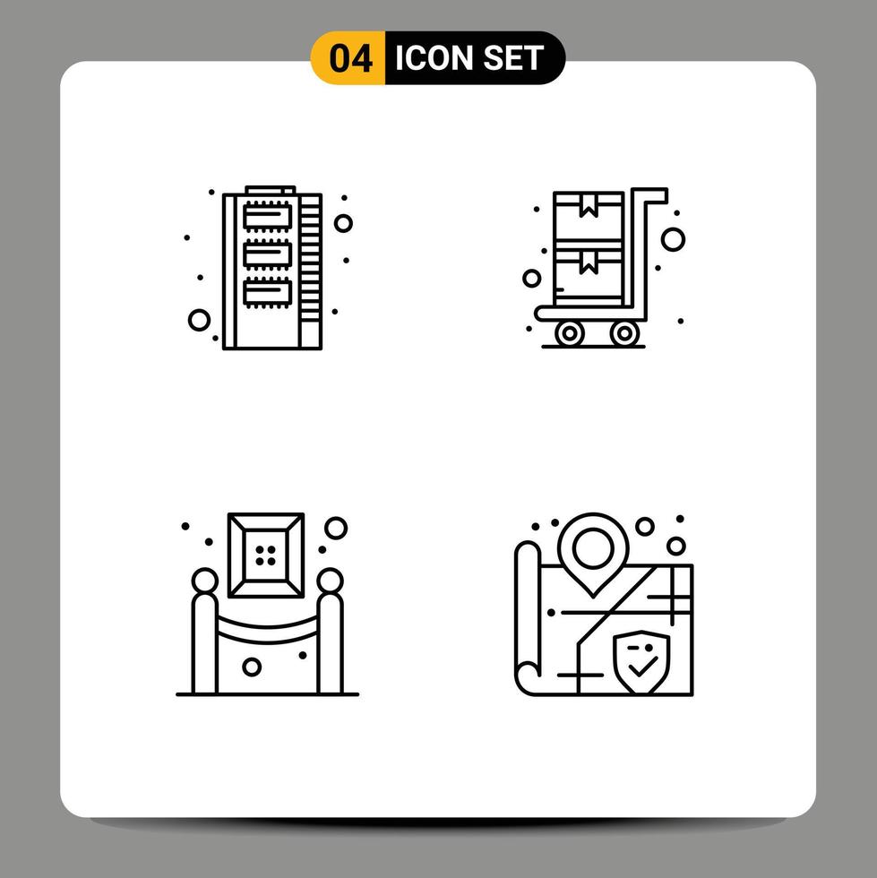 User Interface Pack of 4 Basic Filledline Flat Colors of hardware museum storage shopping trolley location Editable Vector Design Elements