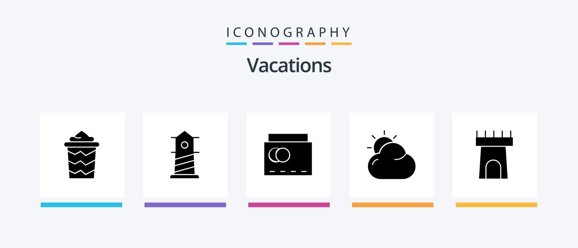Vacations Glyph 5 Icon Pack Including shinning . cloud . house. handbag. Creative Icons Design vector