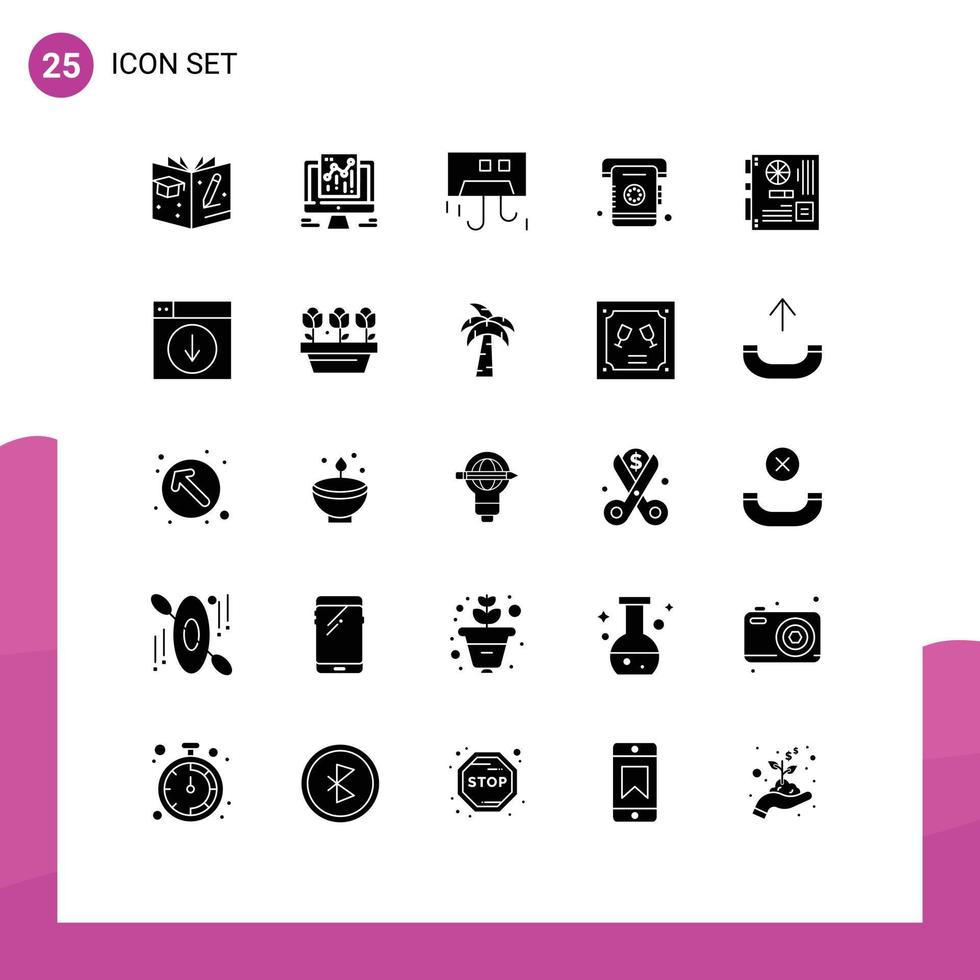 Universal Icon Symbols Group of 25 Modern Solid Glyphs of main list condition contact phone Editable Vector Design Elements