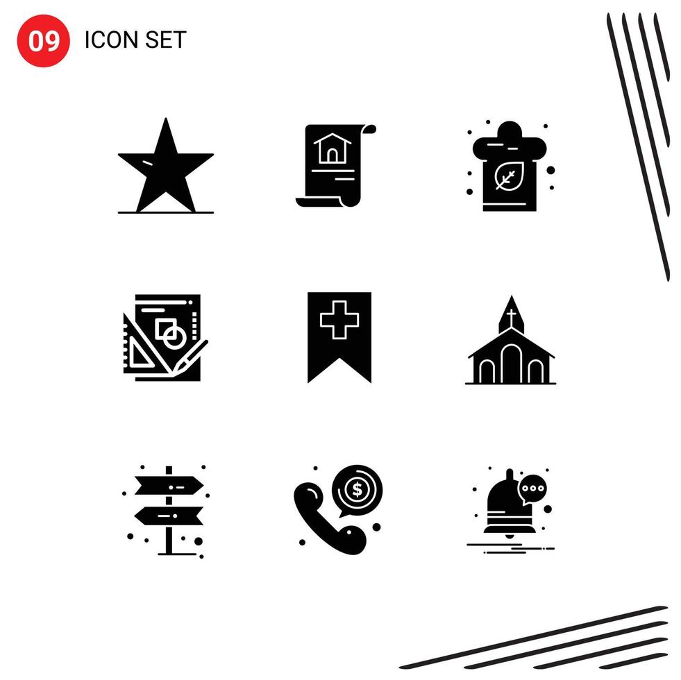 Set of 9 Commercial Solid Glyphs pack for tag mathematics building maths kitchen Editable Vector Design Elements