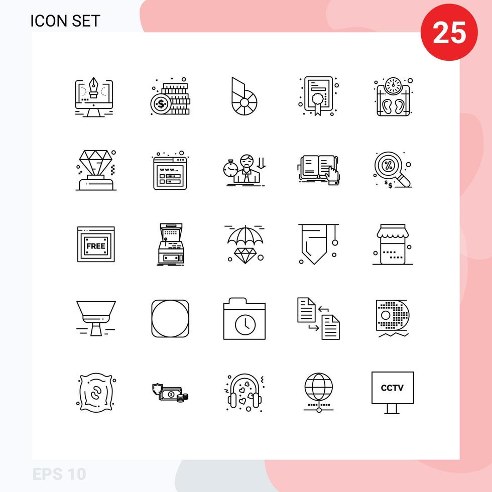 User Interface Pack of 25 Basic Lines of achievement award money diploma crypto Editable Vector Design Elements