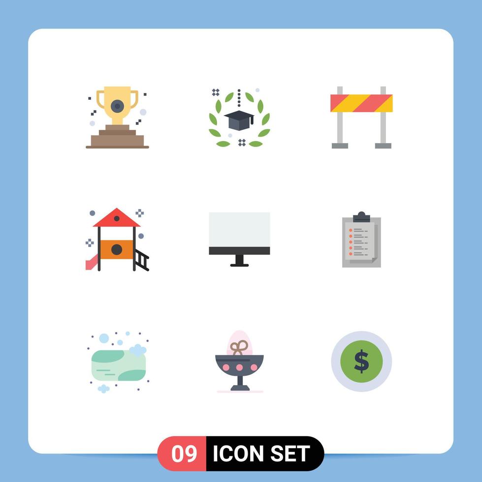 Set of 9 Vector Flat Colors on Grid for devices play barricade nursery school kids Editable Vector Design Elements