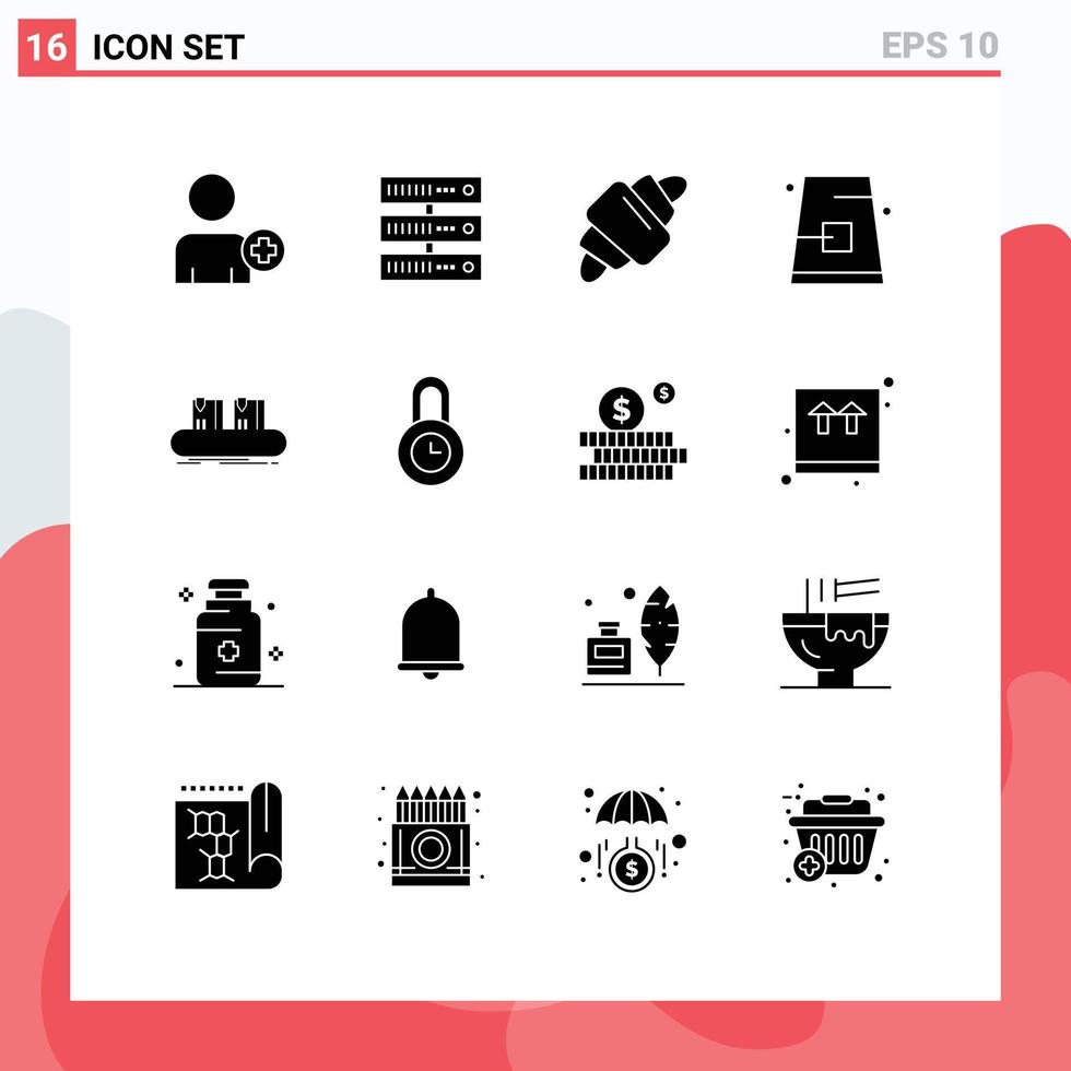 Set of 16 Vector Solid Glyphs on Grid for box hat drink fall buckle Editable Vector Design Elements
