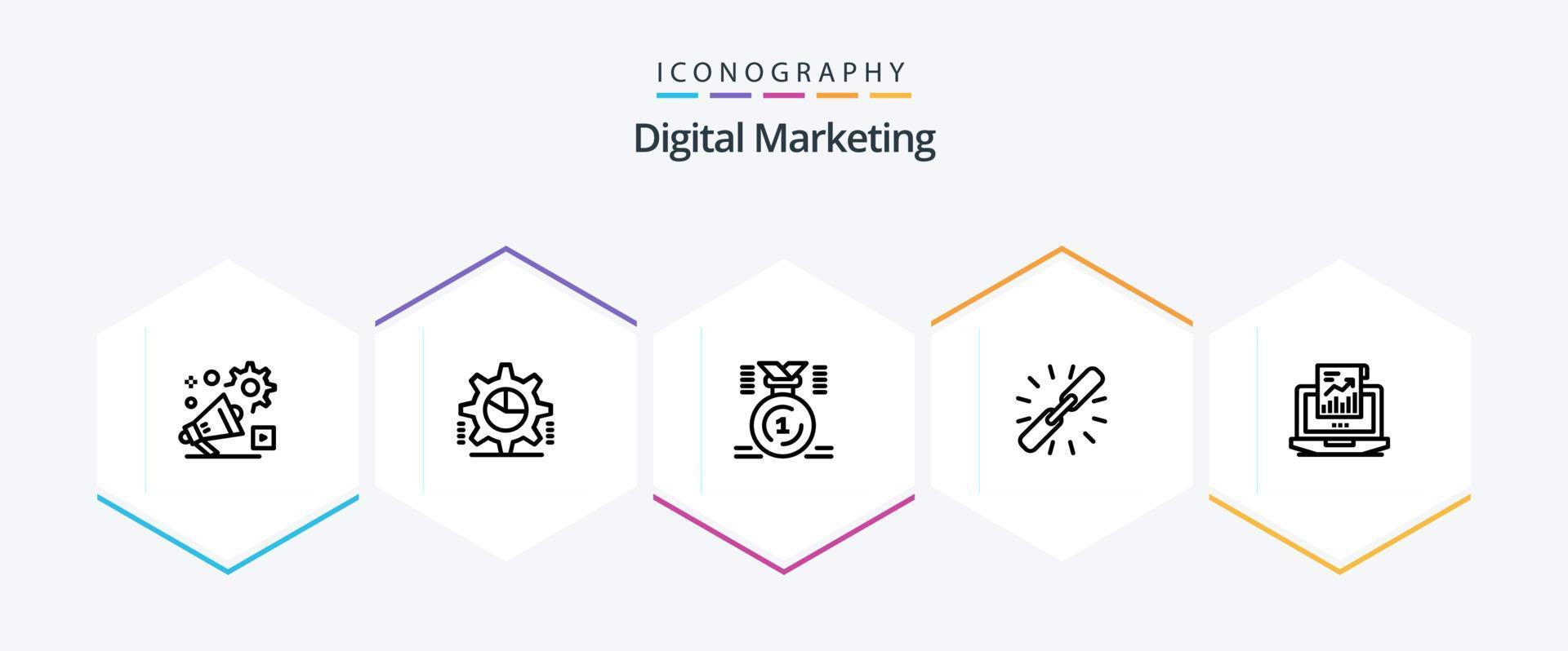 paquete de iconos de 25 líneas de marketing digital que incluye cadena. Enlace. ajustes. ganar. posición vector