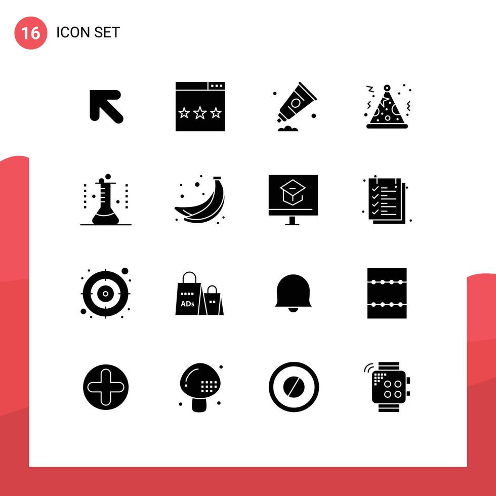 16 Solid Glyph concept for Websites Mobile and Apps lab flask chemical flask cream night hat Editable Vector Design Elements