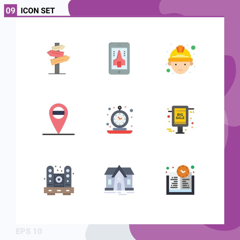 Universal Icon Symbols Group of 9 Modern Flat Colors of big sale retro labour old alarm Editable Vector Design Elements
