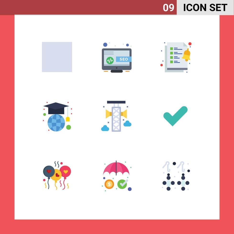 Pictogram Set of 9 Simple Flat Colors of communication announcement marketing globe education Editable Vector Design Elements
