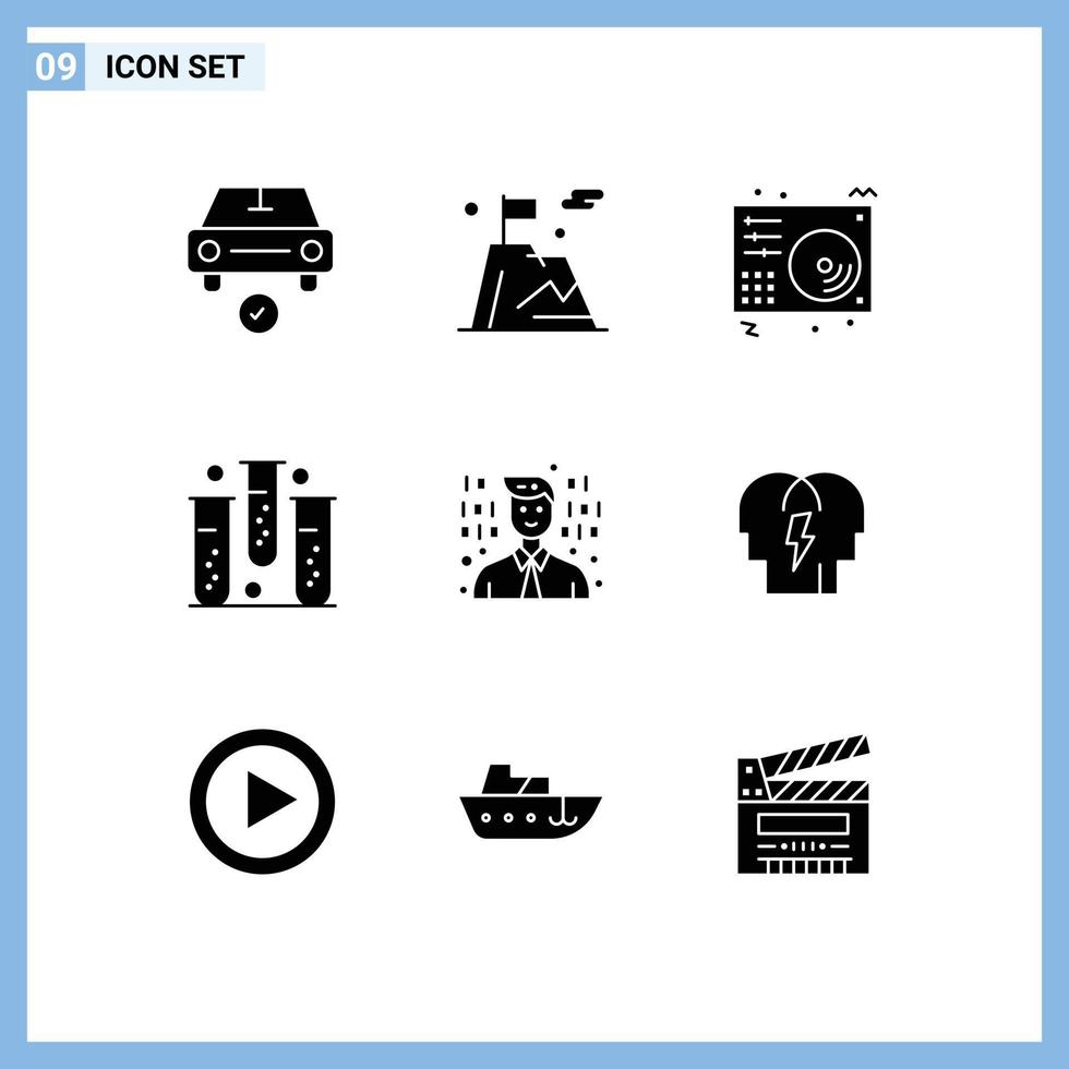 Set of 9 Commercial Solid Glyphs pack for form disease mountain blood player Editable Vector Design Elements