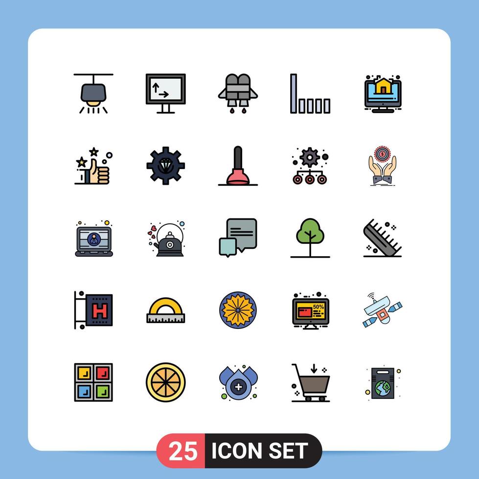 grupo de símbolos de iconos universales de 25 colores planos de líneas rellenas modernas de elementos de diseño de vectores editables en línea de conexión de favoritos similares