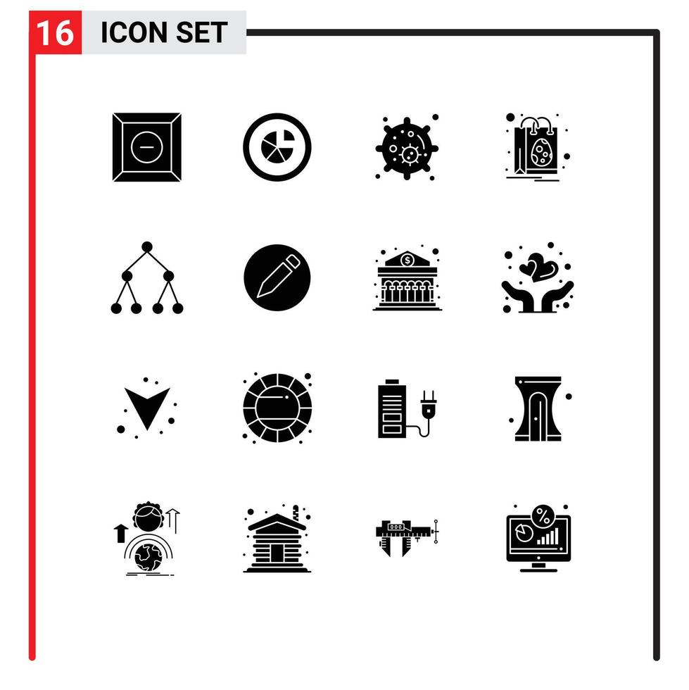 Editable Vector Line Pack of 16 Simple Solid Glyphs of topology link biology shopping easter Editable Vector Design Elements