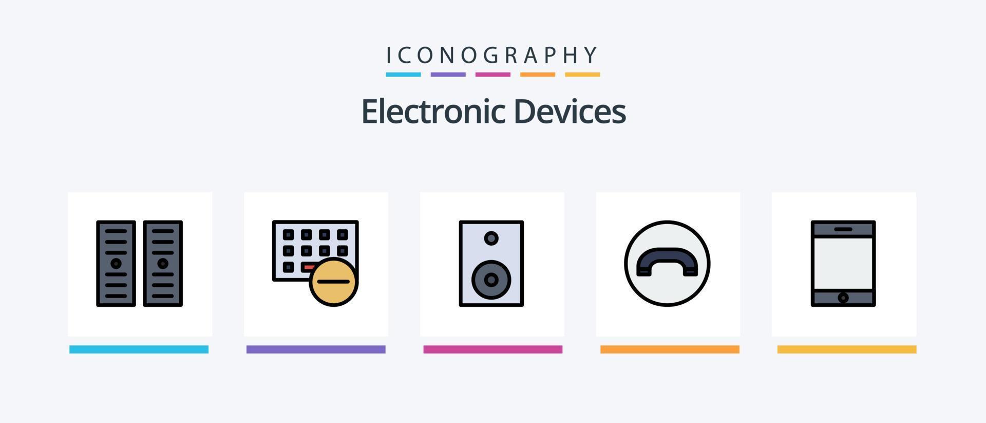 la línea de dispositivos llenó el paquete de 5 íconos que incluye la electrónica. tecnología. hardware. jugador. dispositivos. diseño de iconos creativos vector