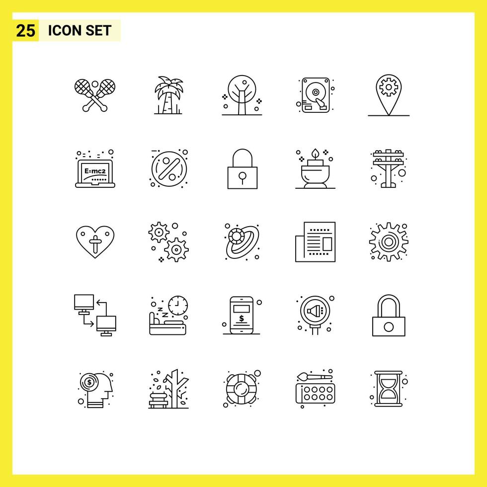 Universal Icon Symbols Group of 25 Modern Lines of board location summer setting hard disk Editable Vector Design Elements
