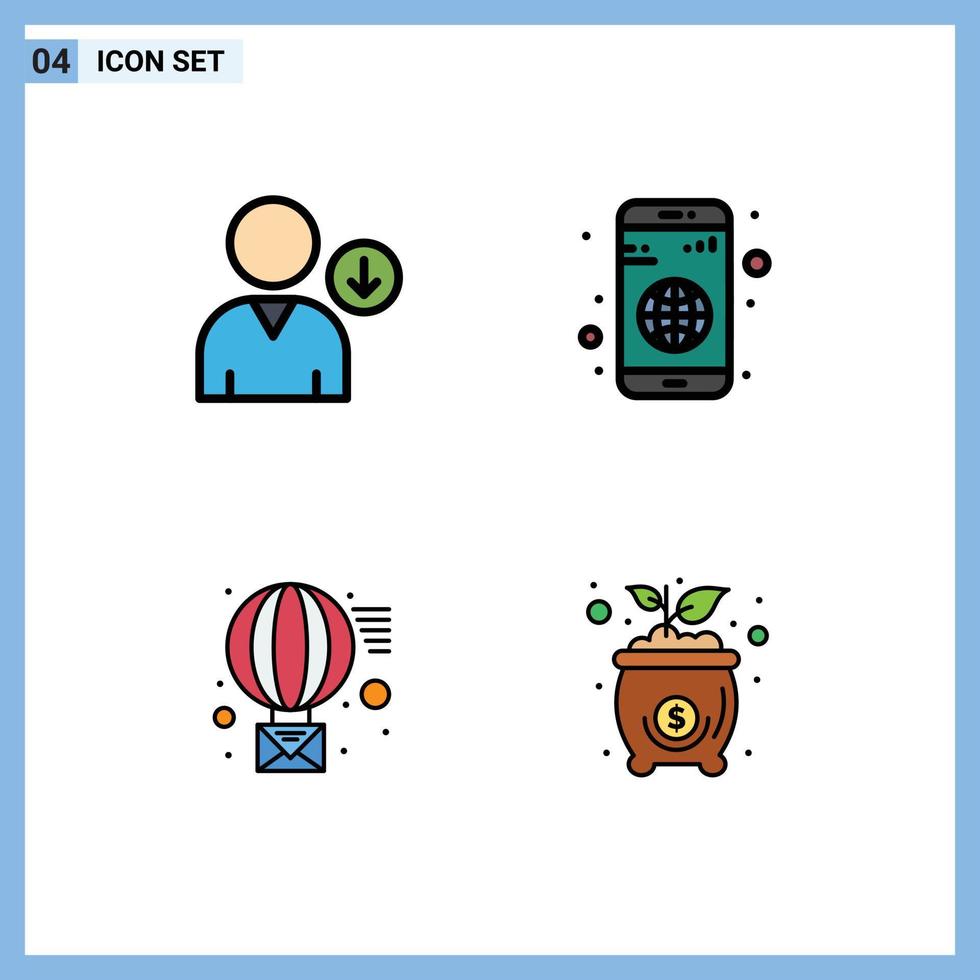 Pack of 4 Modern Filledline Flat Colors Signs and Symbols for Web Print Media such as down receive app mobile bag Editable Vector Design Elements