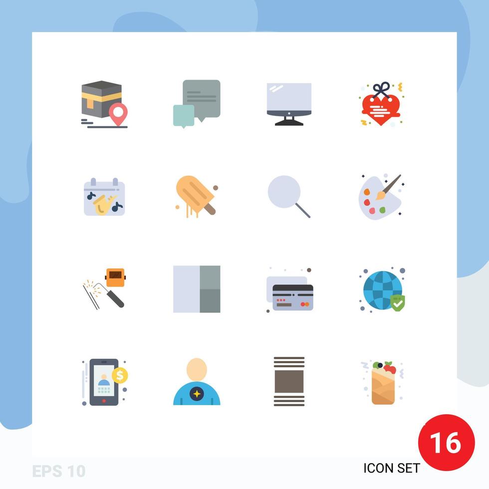User Interface Pack of 16 Basic Flat Colors of calendar letter computer heart pc Editable Pack of Creative Vector Design Elements