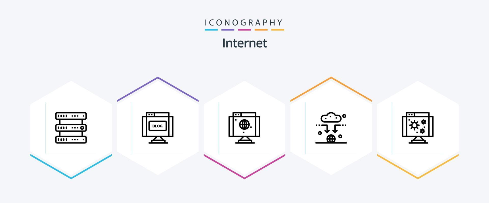 paquete de iconos de 25 líneas de internet que incluye computadora. Wifi. computadora. señal. antena vector