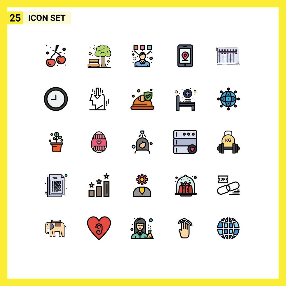 Universal Icon Symbols Group of 25 Modern Filled line Flat Colors of studio mixer graphic dj location Editable Vector Design Elements