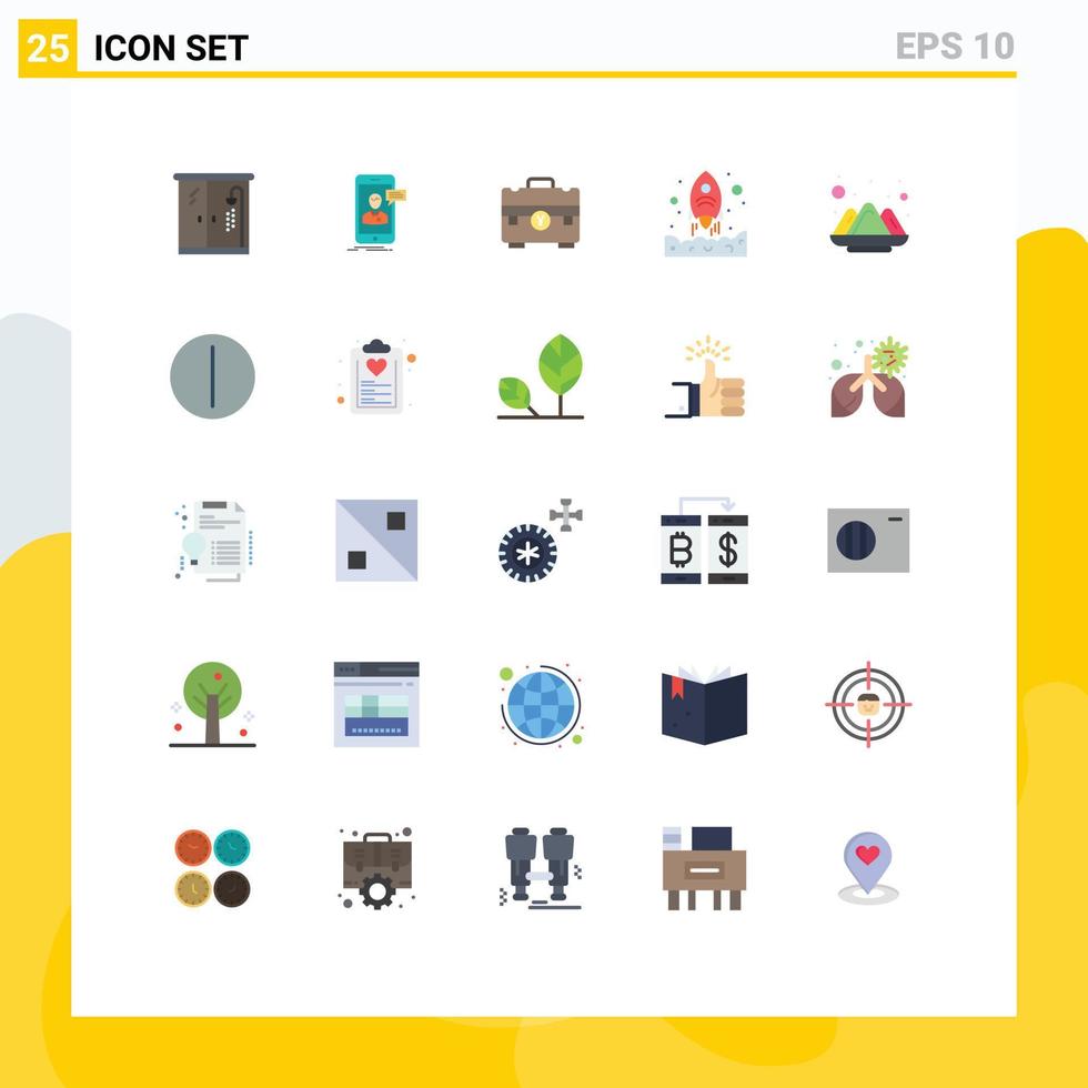 Editable Vector Line Pack of 25 Simple Flat Colors of color start bag rocket portfolio Editable Vector Design Elements