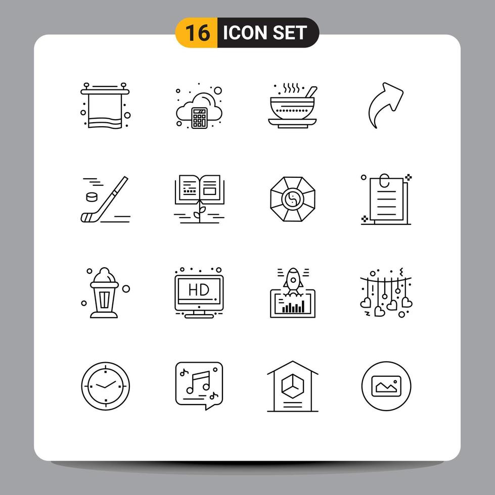 Pack of 16 creative Outlines of hockey direction soup up qehwa Editable Vector Design Elements