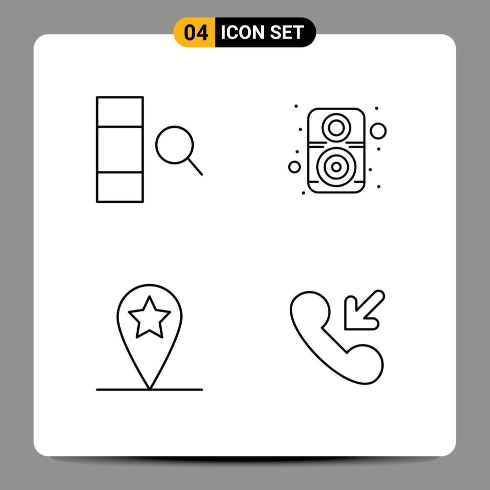 Mobile Interface Line Set of 4 Pictograms of column star computer speaker call Editable Vector Design Elements