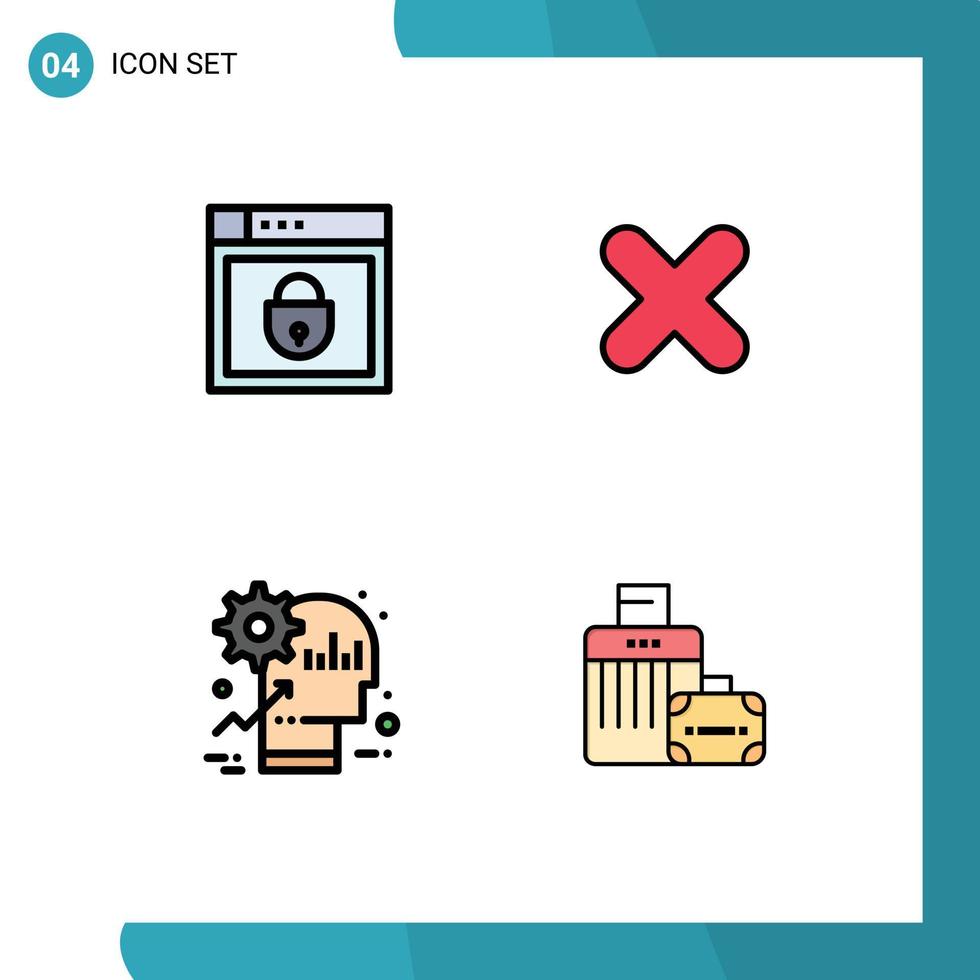 Pack of 4 Modern Filledline Flat Colors Signs and Symbols for Web Print Media such as internet head web security close product Editable Vector Design Elements