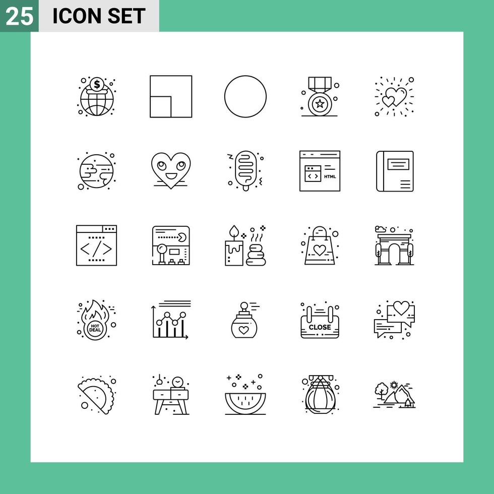 User Interface Pack of 25 Basic Lines of love brightness wifi bright win Editable Vector Design Elements