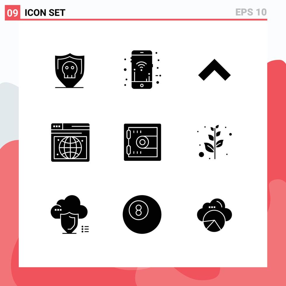 Editable Vector Line Pack of 9 Simple Solid Glyphs of branch lock arrow locker web Editable Vector Design Elements