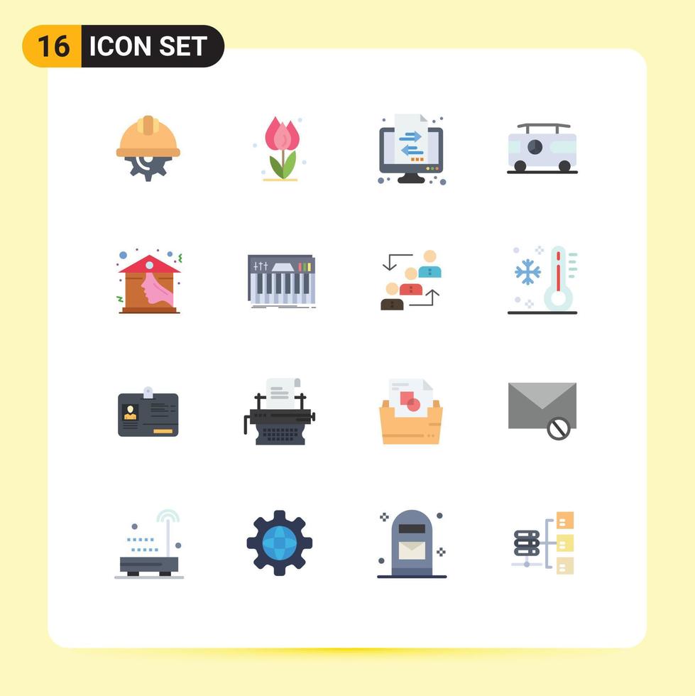 16 Thematic Vector Flat Colors and Editable Symbols of van hippy nature combo transaction Editable Pack of Creative Vector Design Elements
