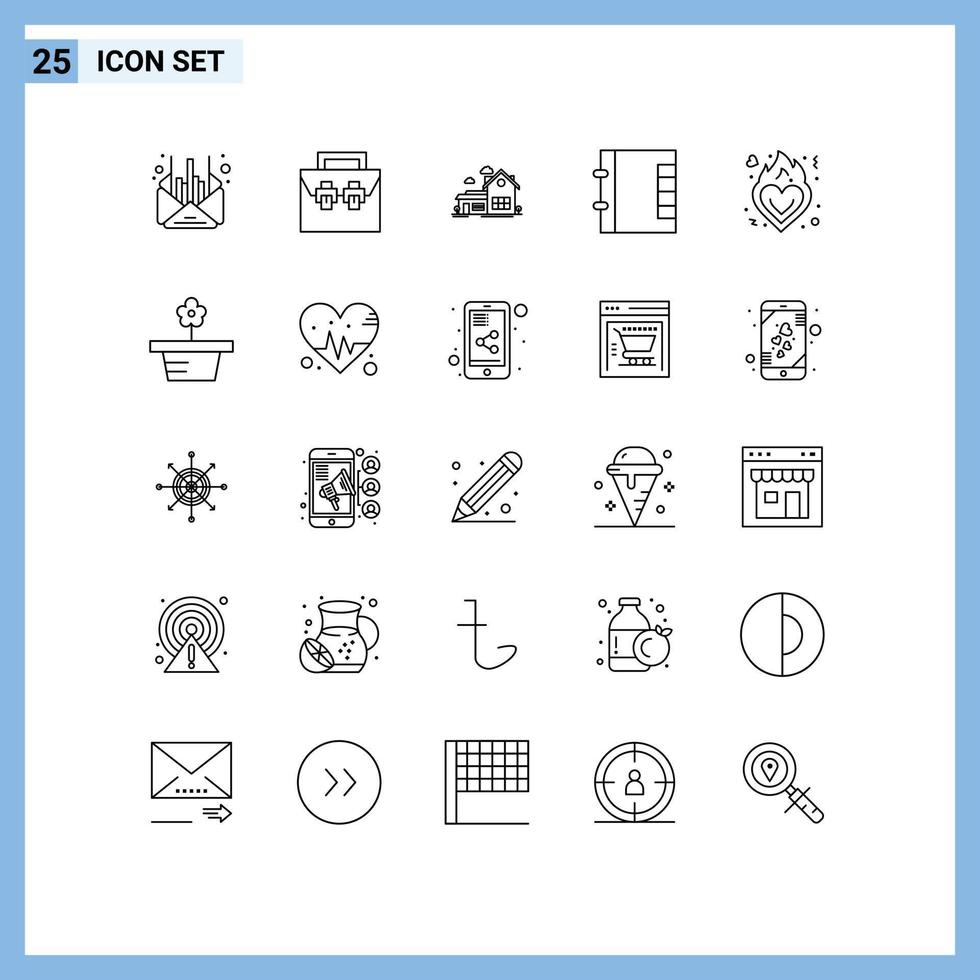 25 Universal Line Signs Symbols of fire folder toolkit contacts villa Editable Vector Design Elements