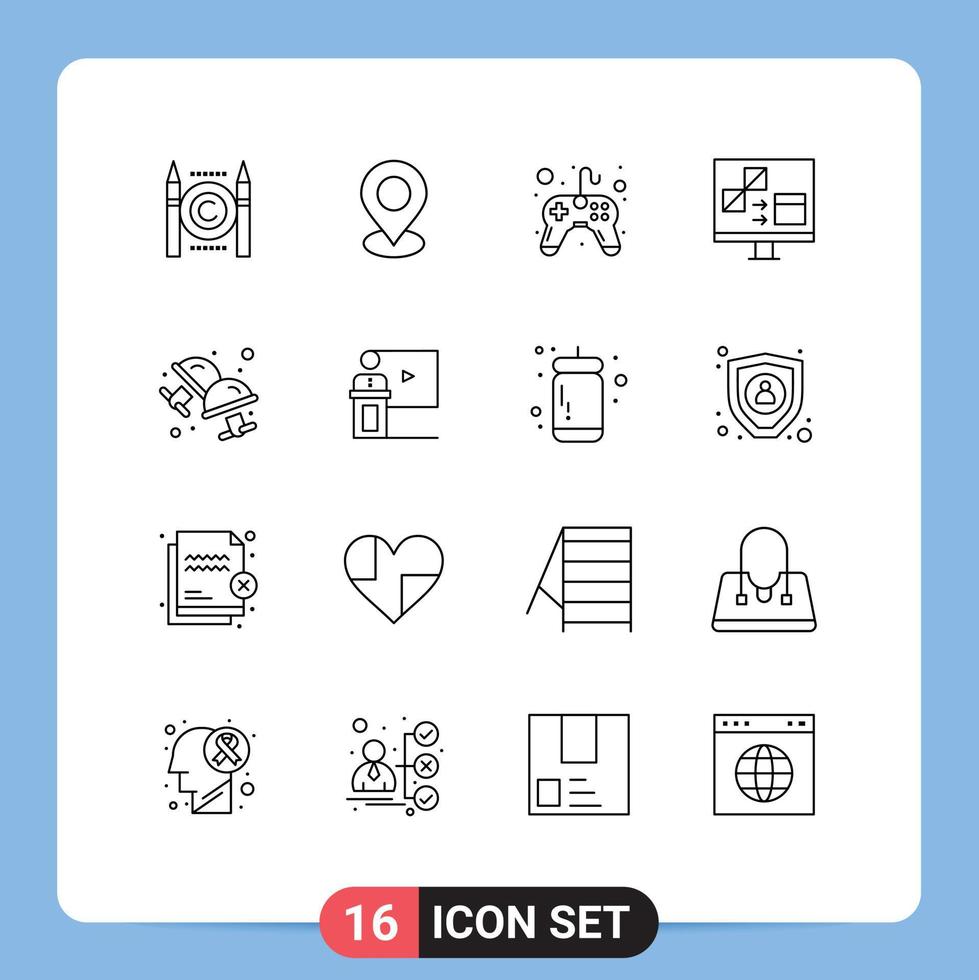 Universal Icon Symbols Group of 16 Modern Outlines of cuff develop control computer app Editable Vector Design Elements