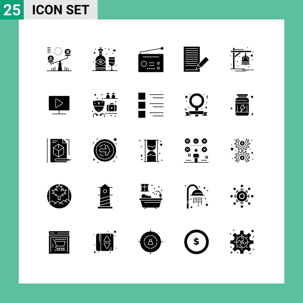 Pack of 25 creative Solid Glyphs of alarm letter devices envelope communication Editable Vector Design Elements