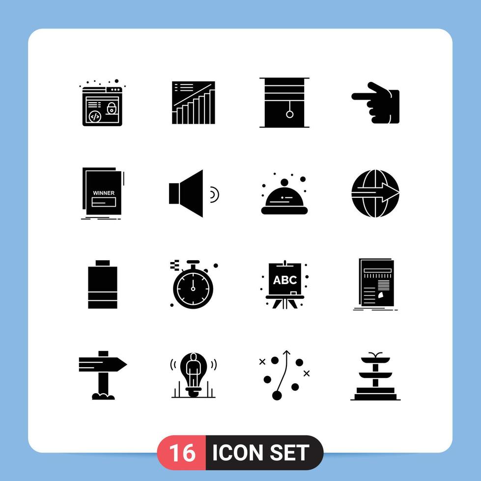 Universal Icon Symbols Group of 16 Modern Solid Glyphs of fraud hand curtain forefinger rolled Editable Vector Design Elements